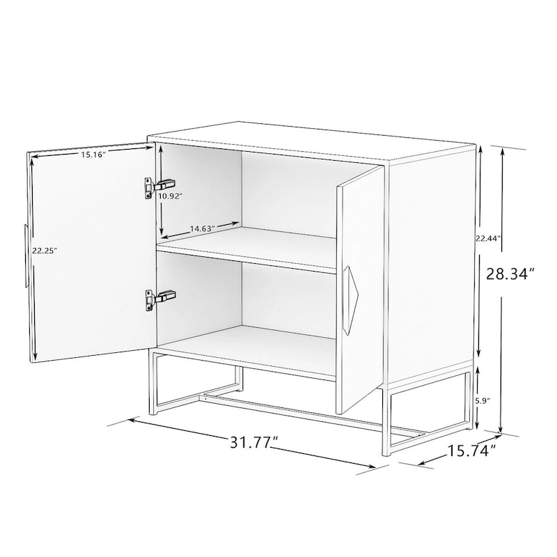 Credenza bianca a 2 ante con maniglie quadrate | Struttura in ferro | 1 unità