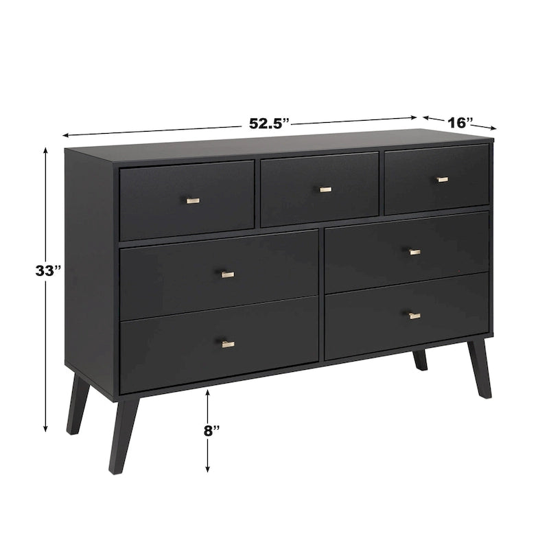 Cassettiera a 7 cassetti Mid-Century Drifted grigio/bianco/nero/ciliegio, montaggio da 1 persona