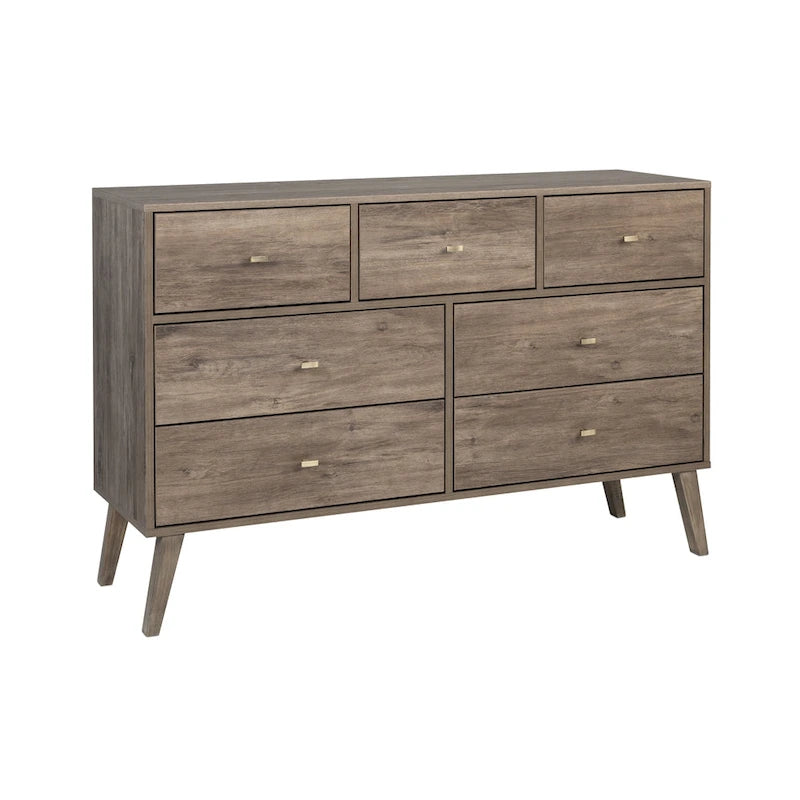 Cassettiera a 7 cassetti Mid-Century Drifted grigio/bianco/nero/ciliegio, montaggio da 1 persona