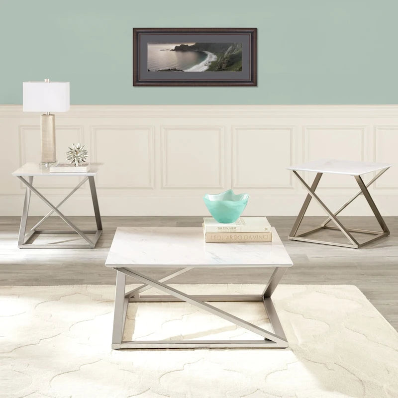 Steve Silver Zilina Faux Marble Top 3-Piece Occasional Set