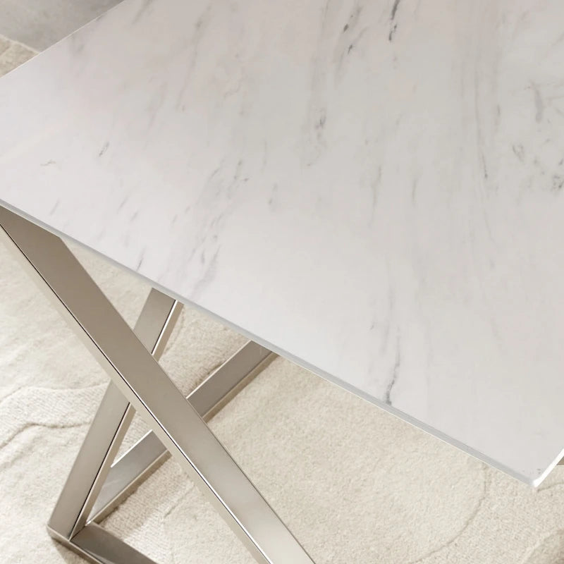 Set di tavolini occasionali da 3 pezzi in finto marmo color champagne satinato