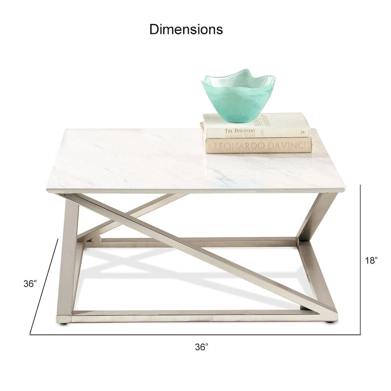 Set di tavolini occasionali da 3 pezzi in finto marmo color champagne satinato