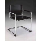 Sedia da pranzo in similpelle nera, gambe cromate, set da 2