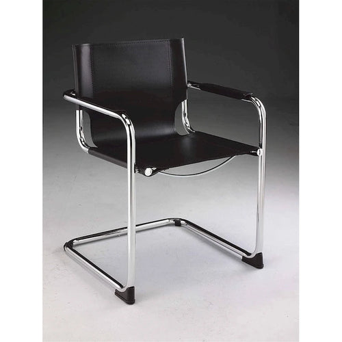 Sedia da pranzo in similpelle nera, gambe cromate, set da 2