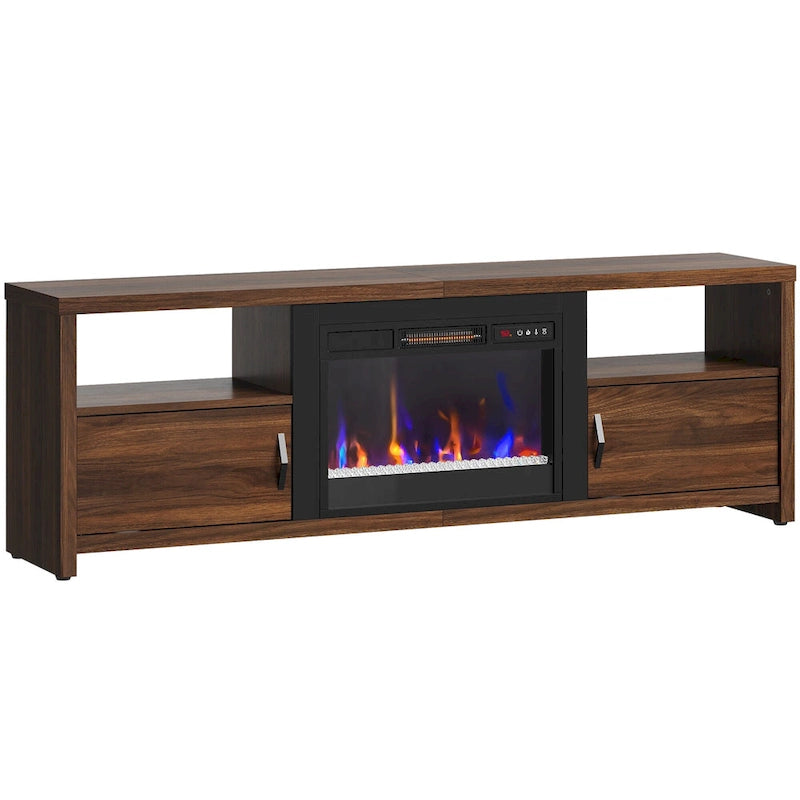 Mobile TV moderno con caminetto a LED, finitura Grey Wash / marmo nero / noce / pino, adatto per TV fino a 75"