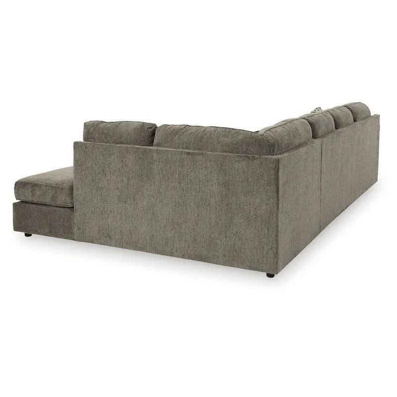Divano componibile a 2 posti con chaise longue in ciniglia a spina di pesce color mastice