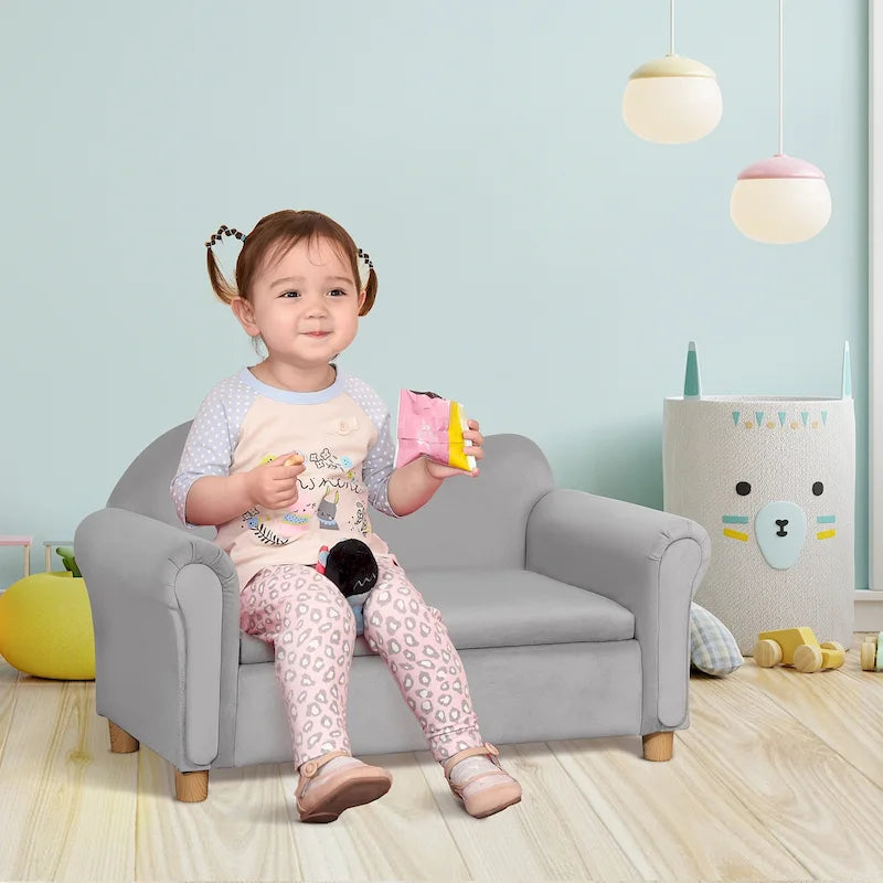 Divanetto/poltrona per bambini grigio/rosa con vano portaoggetti a scomparsa, per 1 bambino dai 3 ai 5 anni
