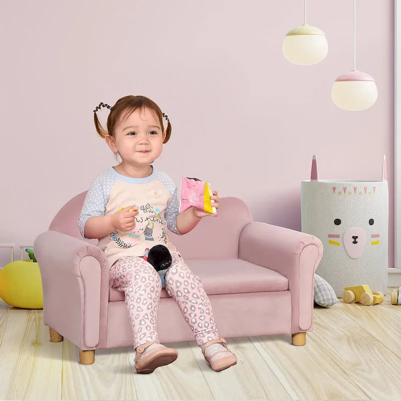 Divanetto/poltrona per bambini grigio/rosa con vano portaoggetti a scomparsa, per 1 bambino dai 3 ai 5 anni