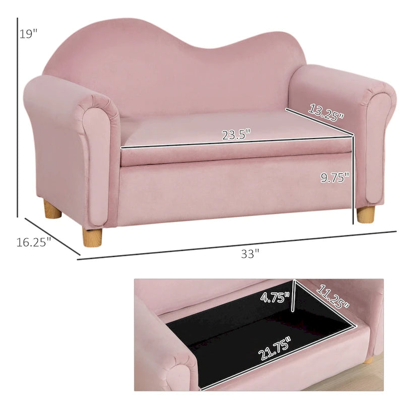 Divanetto/poltrona per bambini grigio/rosa con vano portaoggetti a scomparsa, per 1 bambino dai 3 ai 5 anni