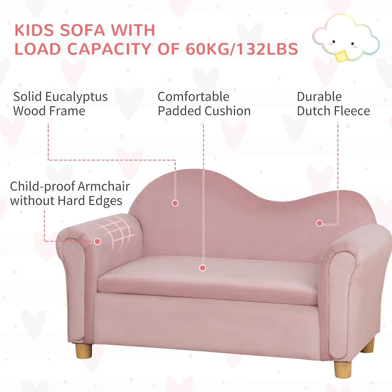 Divanetto/poltrona per bambini grigio/rosa con vano portaoggetti a scomparsa, per 1 bambino dai 3 ai 5 anni
