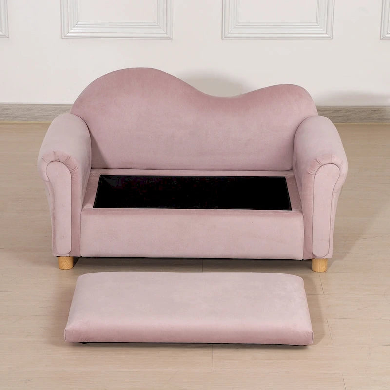 Divanetto/poltrona per bambini grigio/rosa con vano portaoggetti a scomparsa, per 1 bambino dai 3 ai 5 anni