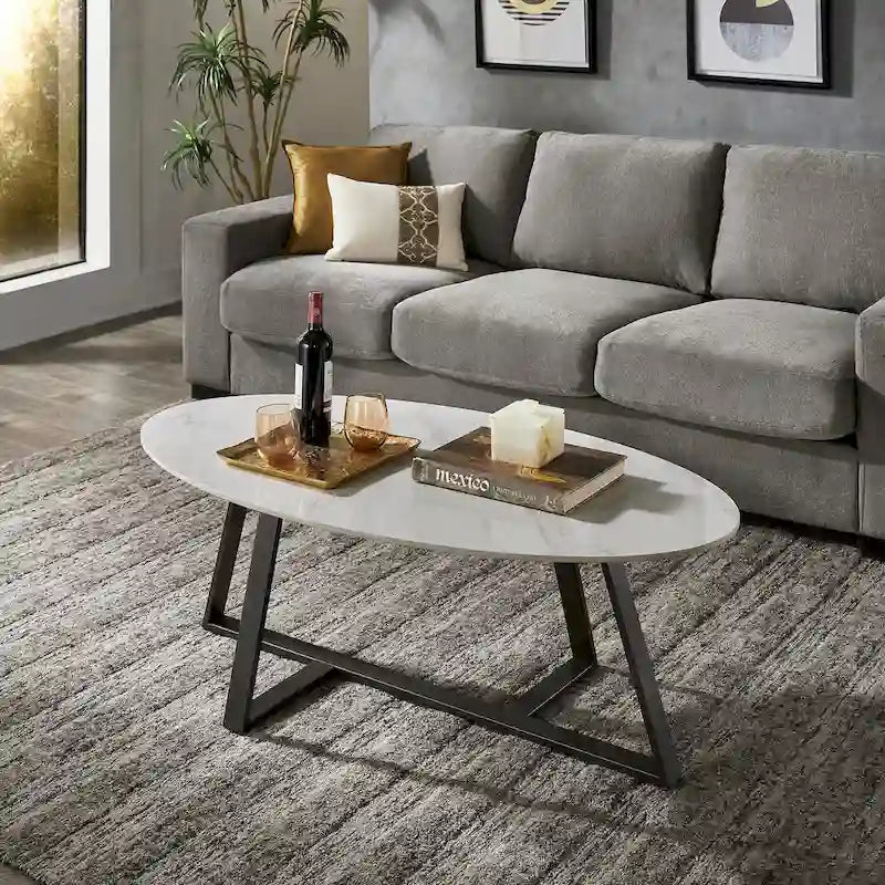 Tavolino da Caffè in Pietra Sinterizzata Grigio/Bianco, Mid-Century Modern, Set da 1-2 Pezzi
