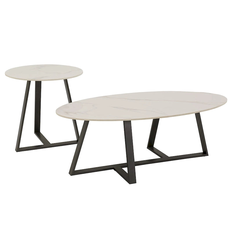 Tavolino da Caffè in Pietra Sinterizzata Grigio/Bianco, Mid-Century Modern, Set da 1-2 Pezzi