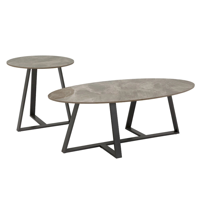 Tavolino da Caffè in Pietra Sinterizzata Grigio/Bianco, Mid-Century Modern, Set da 1-2 Pezzi