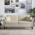 Divanetto a due posti in lino da 185 cm – Borchie decorative, Braccioli arrotondati | Beige / Blu scuro / Azzurro / Grigio scuro