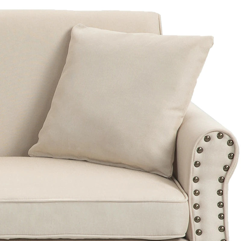 Divanetto a due posti in lino da 185 cm – Borchie decorative, Braccioli arrotondati | Beige / Blu scuro / Azzurro / Grigio scuro