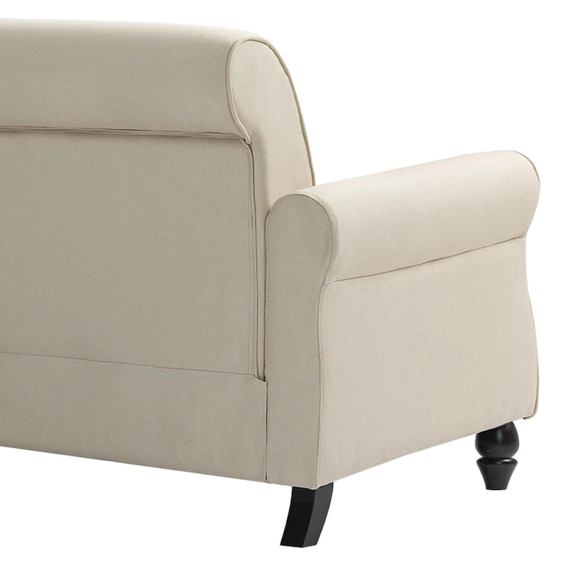 Divanetto a due posti in lino da 185 cm – Borchie decorative, Braccioli arrotondati | Beige / Blu scuro / Azzurro / Grigio scuro