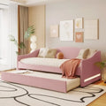 Letto a una piazza singolo imbottito rosa/grigio/beige con luci LED e letto estraibile – Per 2 persone