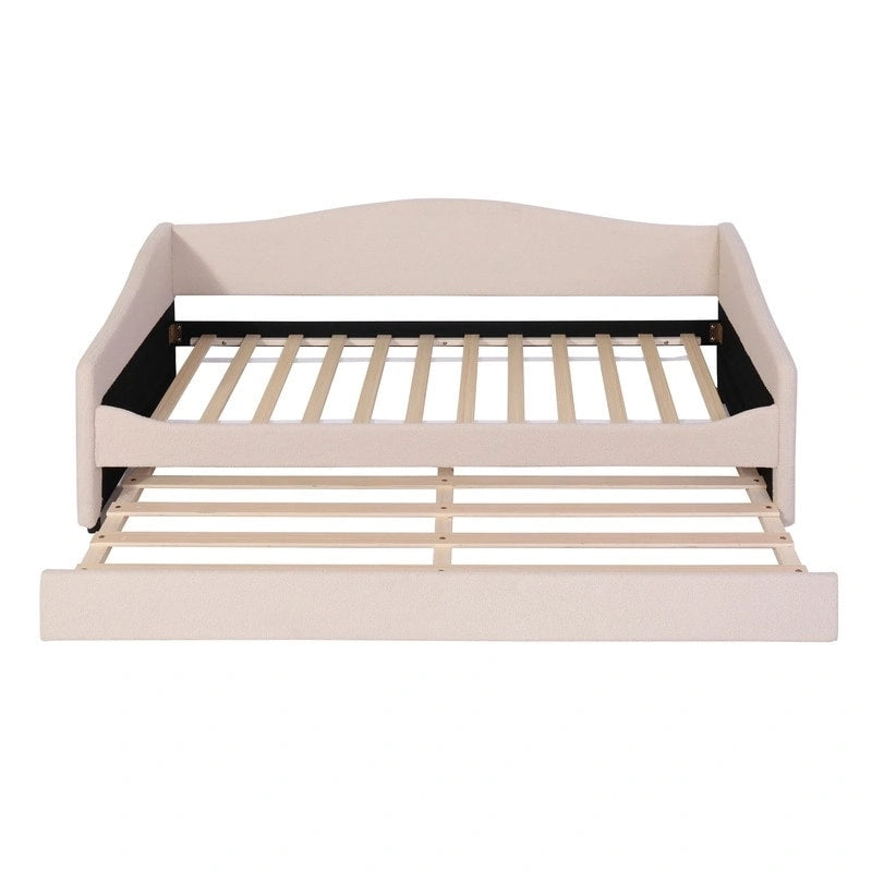 Letto a una piazza singolo imbottito rosa/grigio/beige con luci LED e letto estraibile – Per 2 persone