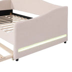 Letto a una piazza singolo imbottito rosa/grigio/beige con luci LED e letto estraibile – Per 2 persone