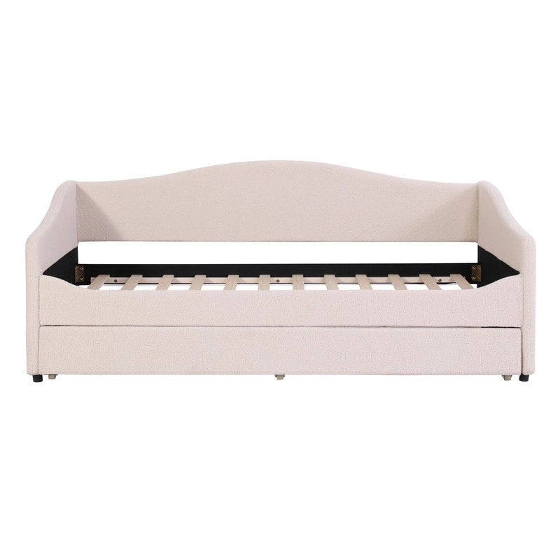 Letto a una piazza singolo imbottito rosa/grigio/beige con luci LED e letto estraibile – Per 2 persone