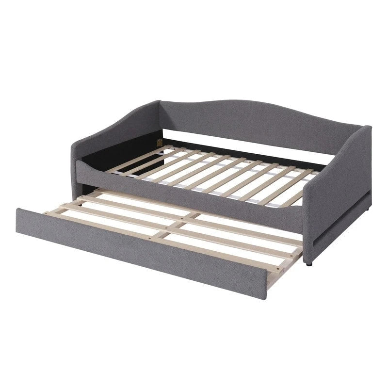 Letto a una piazza singolo imbottito rosa/grigio/beige con luci LED e letto estraibile – Per 2 persone