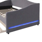 Letto a una piazza singolo imbottito rosa/grigio/beige con luci LED e letto estraibile – Per 2 persone