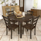 Set da pranzo di 5 pezzi in legno massello, Espresso / Noce / Grigio, 4 posti a sedere