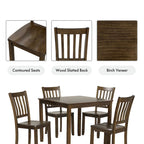 Set da pranzo di 5 pezzi in legno massello, Espresso / Noce / Grigio, 4 posti a sedere