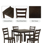 Set da pranzo di 5 pezzi in legno massello, Espresso / Noce / Grigio, 4 posti a sedere