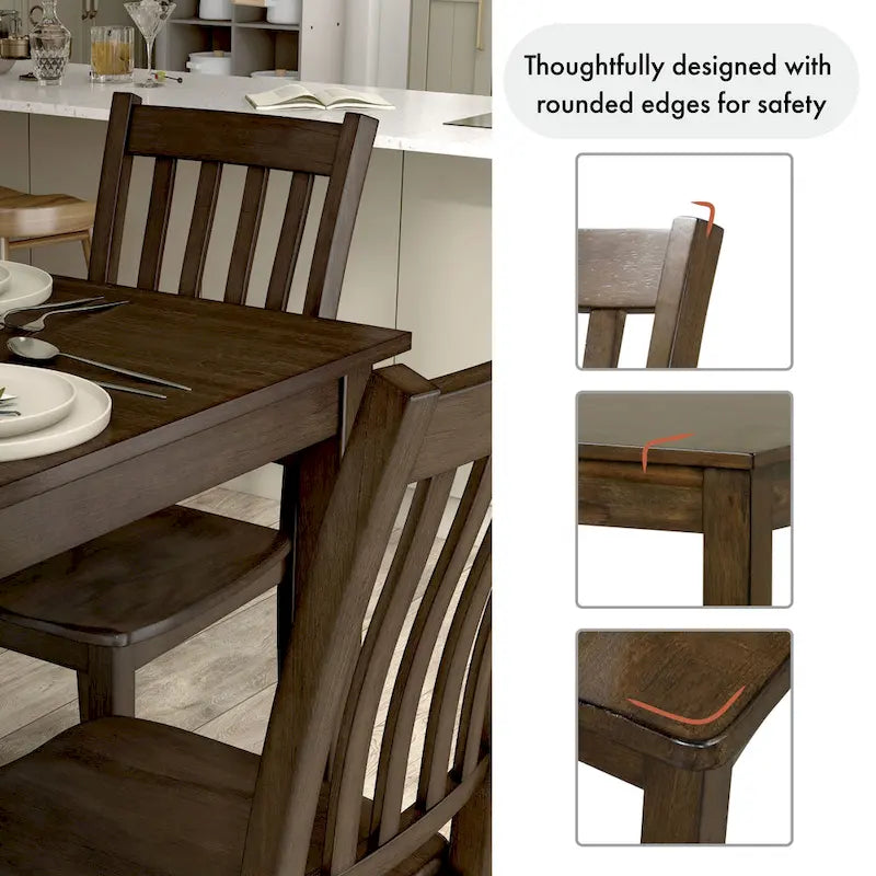 Set da pranzo di 5 pezzi in legno massello, Espresso / Noce / Grigio, 4 posti a sedere