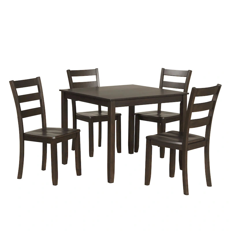 Set da pranzo di 5 pezzi in legno massello, Espresso / Noce / Grigio, 4 posti a sedere