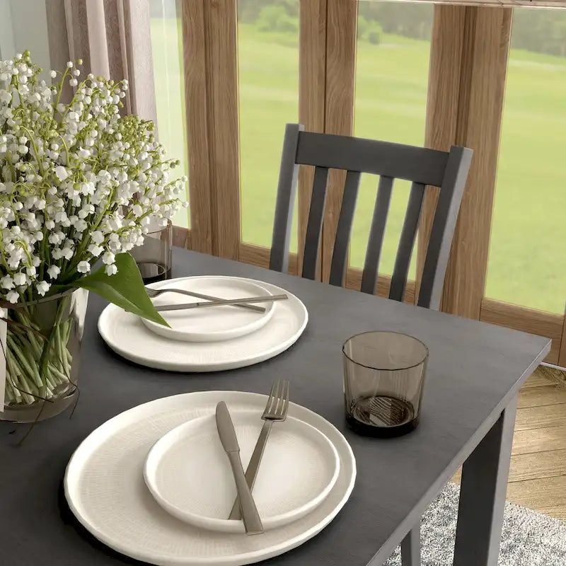 Set da pranzo di 5 pezzi in legno massello, Espresso / Noce / Grigio, 4 posti a sedere