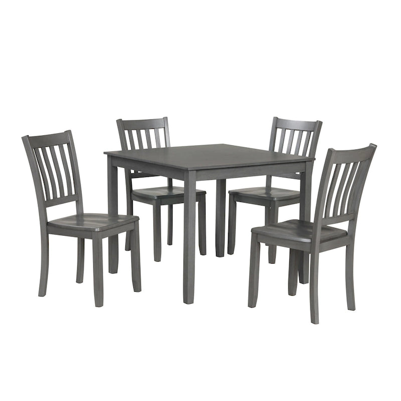 Set da pranzo di 5 pezzi in legno massello, Espresso / Noce / Grigio, 4 posti a sedere