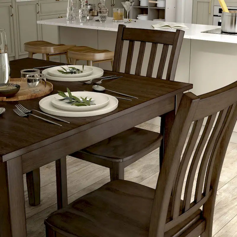 Set da pranzo di 5 pezzi in legno massello, Espresso / Noce / Grigio, 4 posti a sedere
