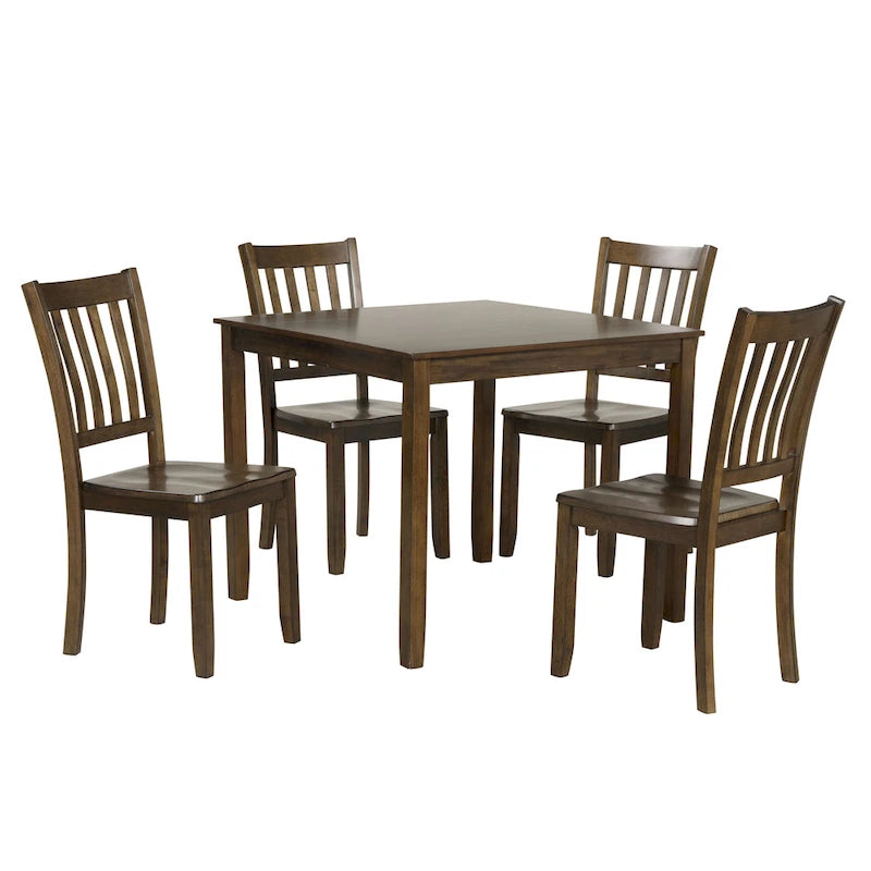 Set da pranzo di 5 pezzi in legno massello, Espresso / Noce / Grigio, 4 posti a sedere