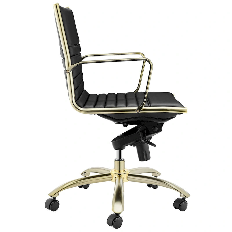Sedia da ufficio bassa schienale nero e oro, sedile in corda elastica, monoposto