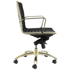 Sedia da ufficio bassa schienale nero e oro, sedile in corda elastica, monoposto