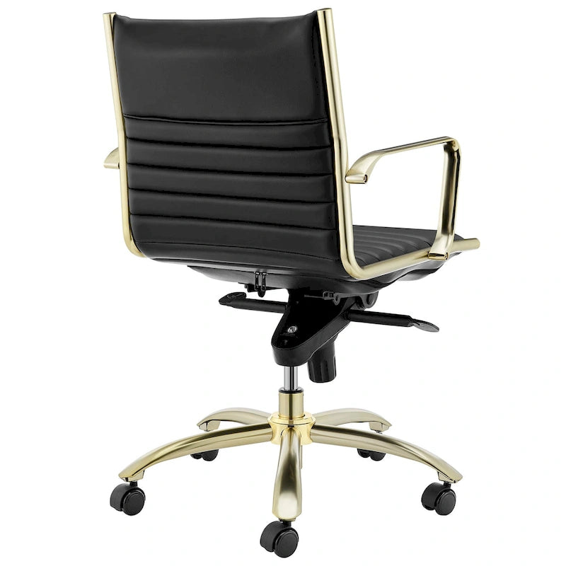 Sedia da ufficio bassa schienale nero e oro, sedile in corda elastica, monoposto