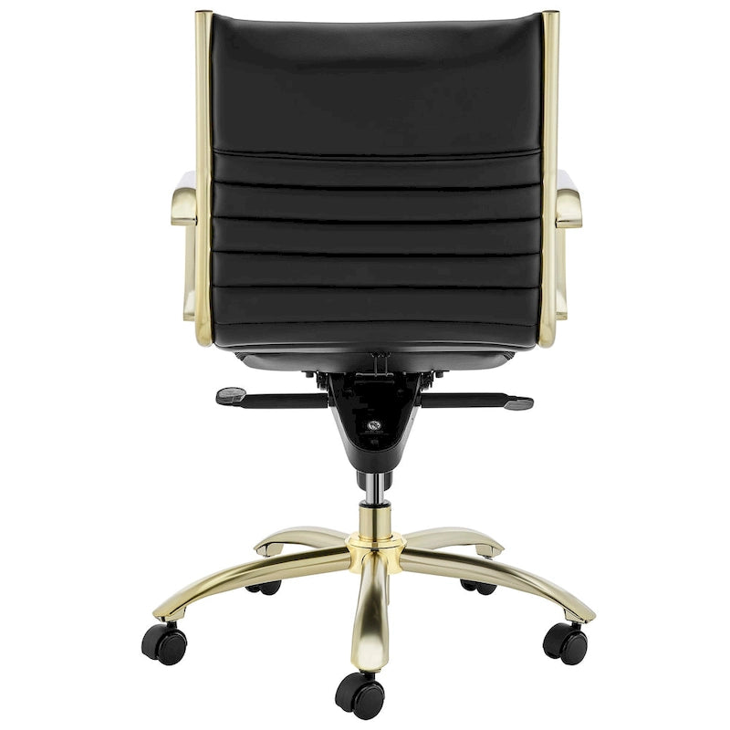 Sedia da ufficio bassa schienale nero e oro, sedile in corda elastica, monoposto