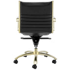 Sedia da ufficio bassa schienale nero e oro, sedile in corda elastica, monoposto