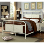 Letto a pannelli in metallo stile industriale anticato avorio/rosso/bianco – Queen/King/California King, Per 2