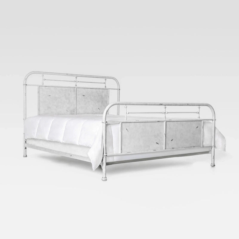 Letto a pannelli in metallo stile industriale anticato avorio/rosso/bianco – Queen/King/California King, Per 2