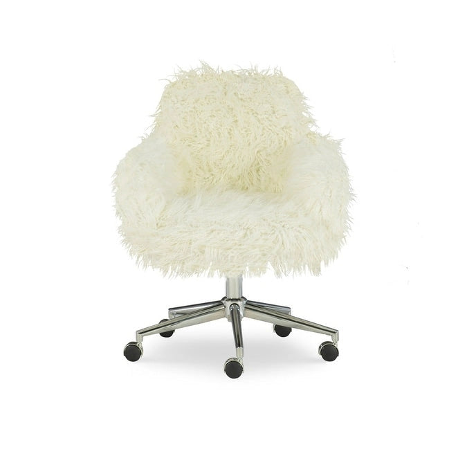 Sedia da ufficio girevole Off-White in pelliccia sintetica, singola, altezza regolabile