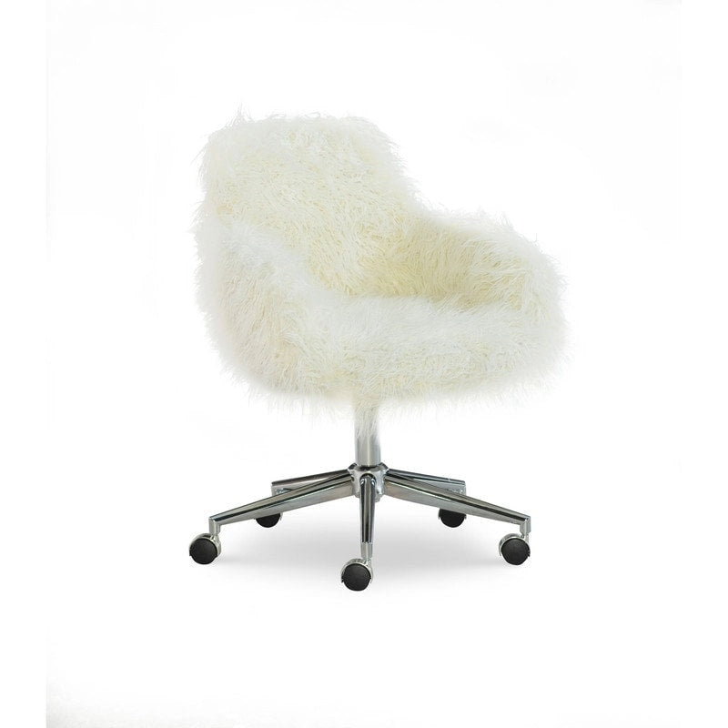 Sedia da ufficio girevole Off-White in pelliccia sintetica, singola, altezza regolabile