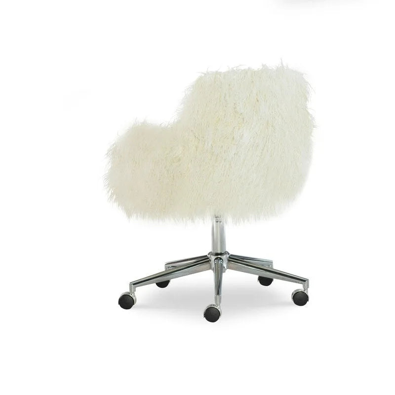 Sedia da ufficio girevole Off-White in pelliccia sintetica, singola, altezza regolabile