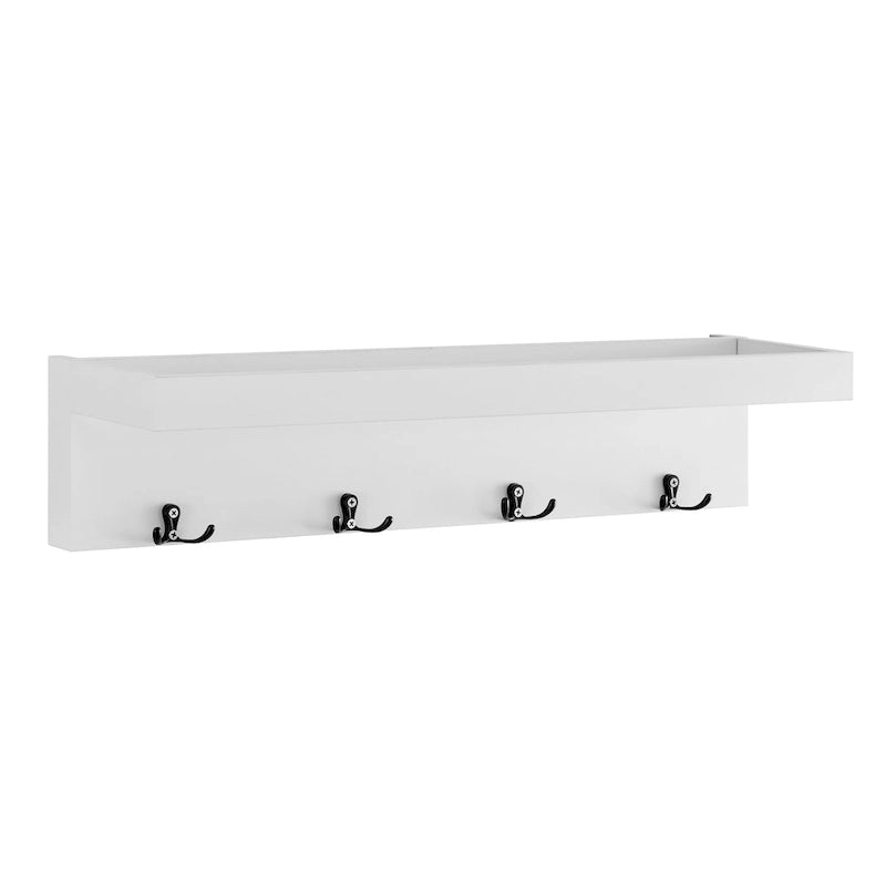 Appendiabiti da Parete Nero/Bianco con Ripiano, Monoutente, 4 Ganci