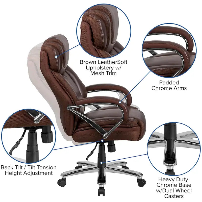 Sedia da ufficio girevole in LeatherSoft con schienale alto Nera/Marrone/Tortora, 1 posto, capacità 227 kg