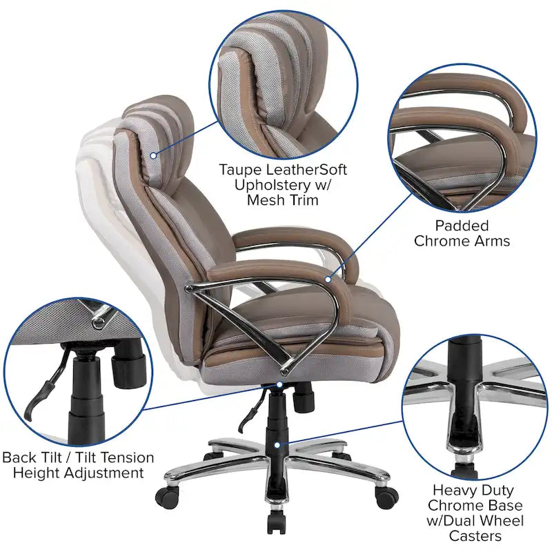 Sedia da ufficio girevole in LeatherSoft con schienale alto Nera/Marrone/Tortora, 1 posto, capacità 227 kg
