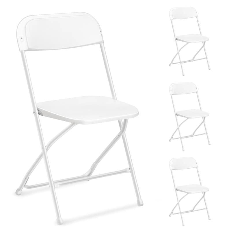 Sedia pieghevole bianca/nera, struttura in acciaio, set da 4